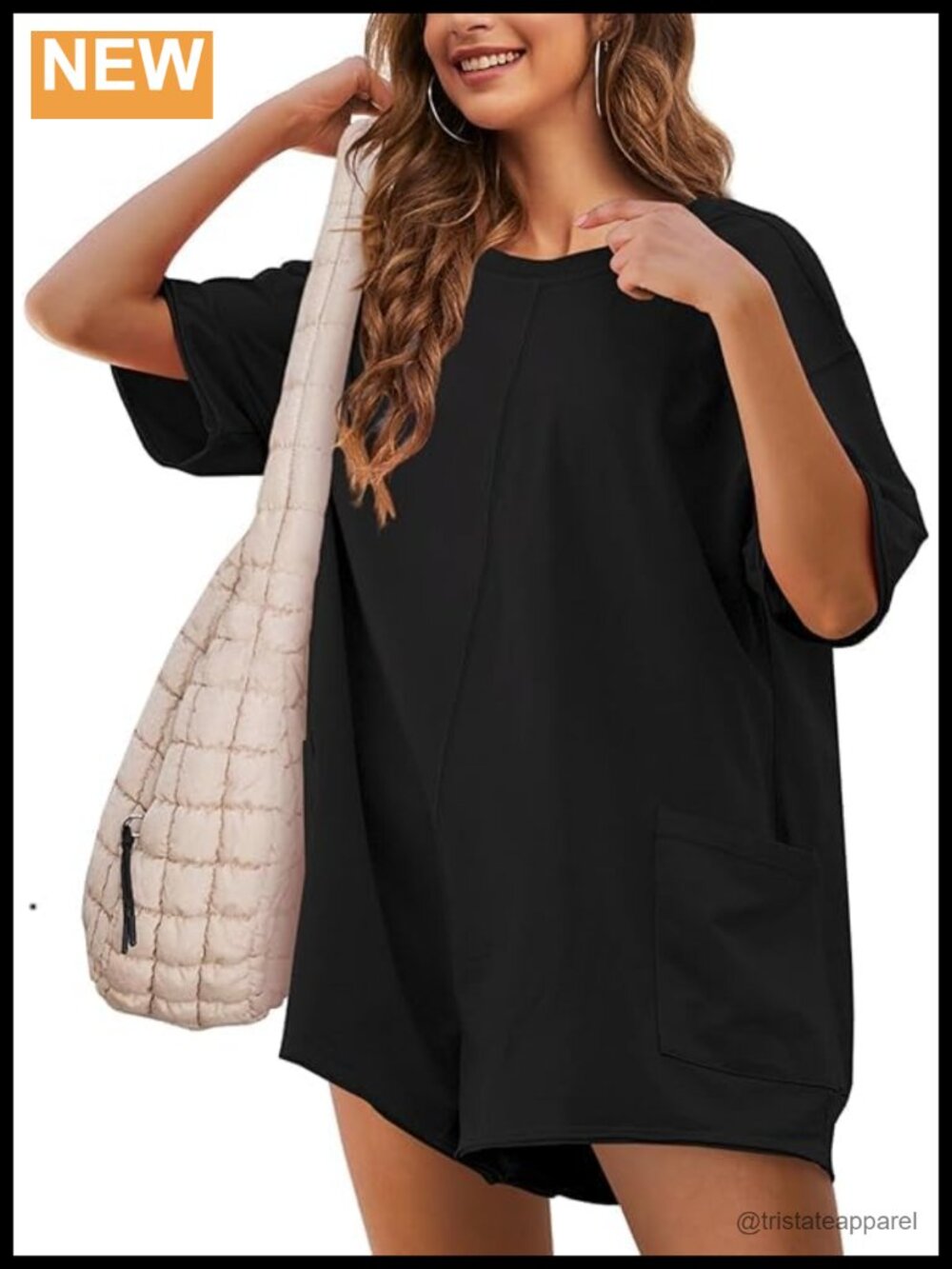 Women's Short Sleeve Tee Romper Oversized Athletic Jumpsuit with Pockets